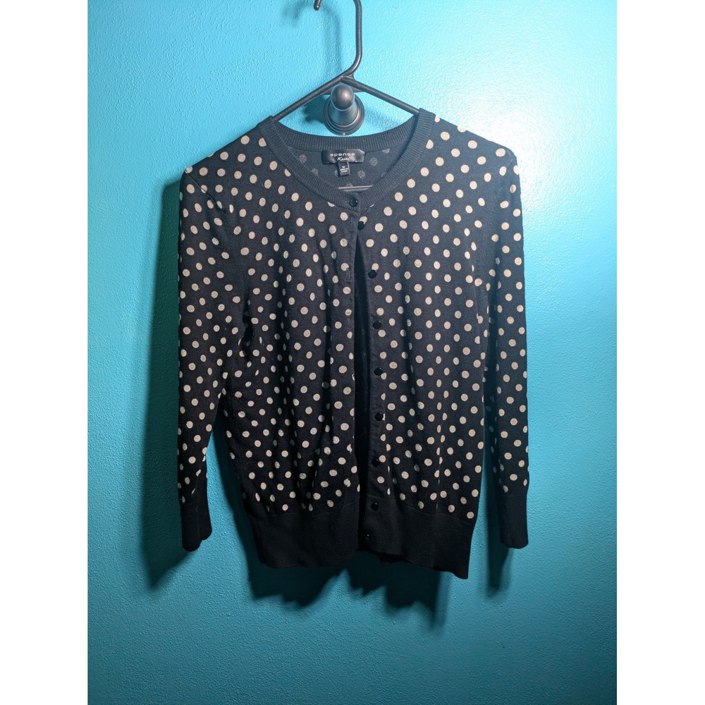 Y2K Spense Knits Polka Dot Button Up Cardigan spense black and white